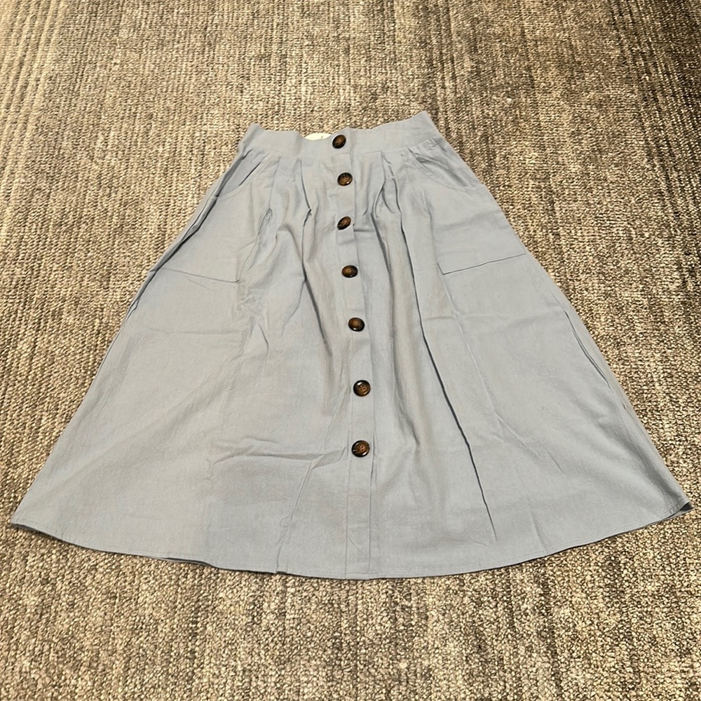 Light Blue Midi Skirt with Buttons (Size S)